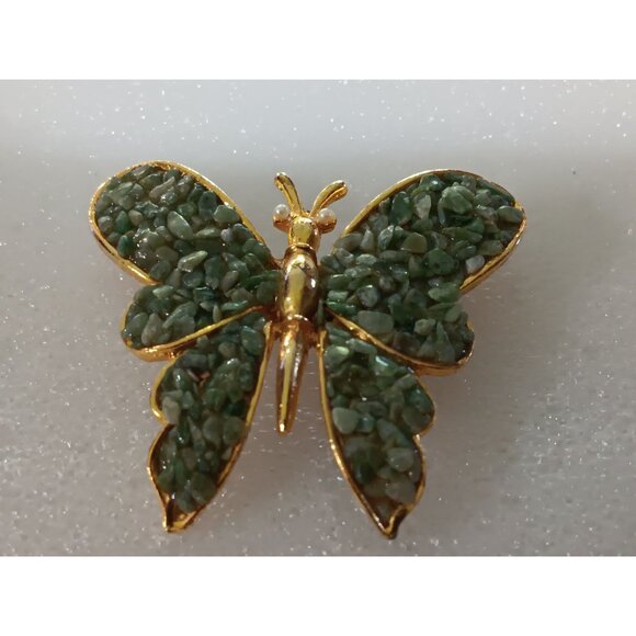 Set Of 3 Butterfly Brooch Pins With Gold & Silver Tones Gemstone & Rhinestone Em - Picture 5 of 5